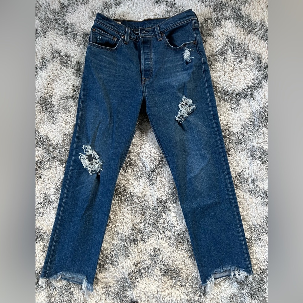 Levi’s 501 Cropped Raw Hem Distressed High Rise Jeans